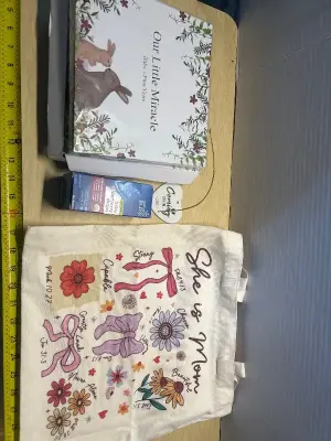 Baby’s firsts” scrap book, elderberry baby drops , tote bag and ornament