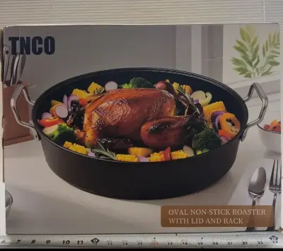 Oven roaster pan with lid & rack