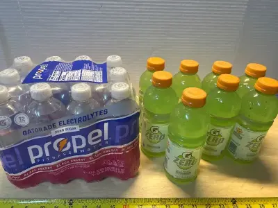 Propel water(12ct)(07/13/26) and zero sugar like cucumber Gatorade (8ct)(05/26/26)