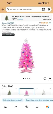 3 ft pink christmas tree with ornaments