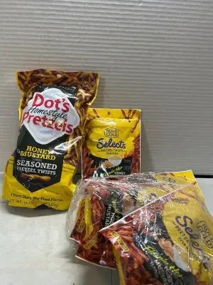 16 oz bag of dots honey mustard pretzel sticks 03/14/26 lot of flamin hot honey mustard pretzel sticks 03/10/26