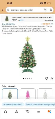 3ft christmas tree with ornaments and topper