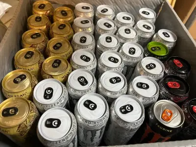 Tote of zero sugar monster energy drinks