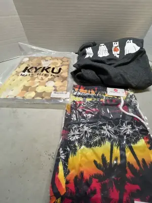 XL halloween sweater , button up and swim trunks