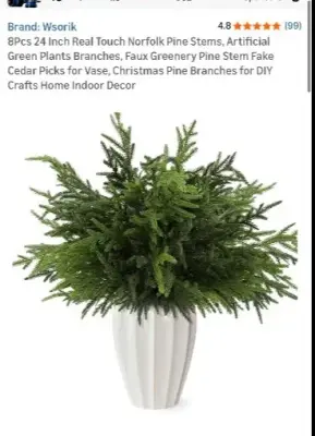 8Pcs 24 Inch Real Touch Norfolk Pine Stems, Artificial Green Plants Branches,