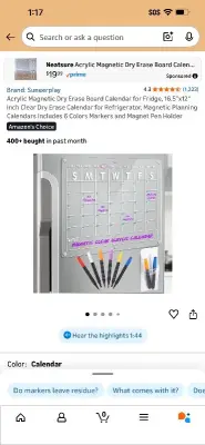 magnetic calendar with markers and eraser