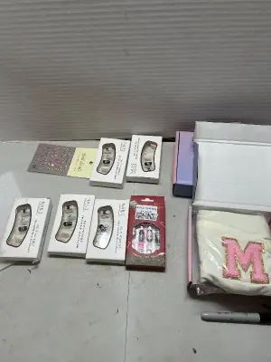 2 monogrammed fanny packs and lot pf press on nails