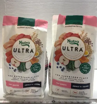 (2) 3.5LB Nutro toy breed dog food exp:03/26