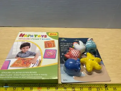 Sensory fidget board and kids finger puppets