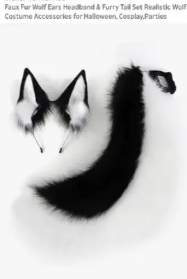 Faux Fur Wolf Ears Headband & Furry Tail Accessories