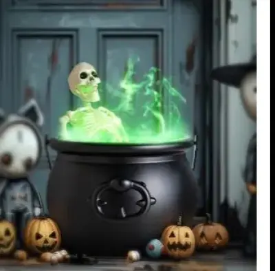 Skelton and cauldron decoration (cord included)