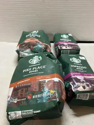2 medium roast starbucks ground coffee & 2 starbucks whole bean dark roast coffew