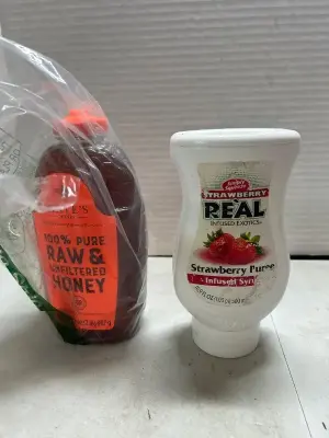 raw honey and strawberry syrup