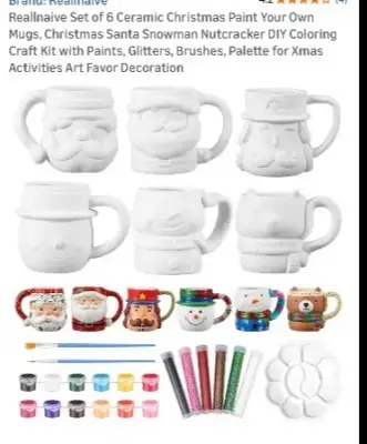 Set of 6 ceramic Christmas paint your own mugs