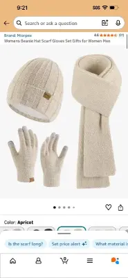 womens beanie , gloves , and scarf set