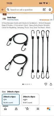 4 pack bungee cords with hooks and carabiner
