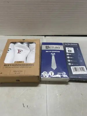 3 pack f handkerchiefs , neck tie, ear wax removal tool