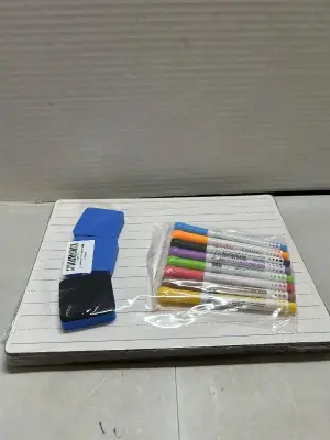 dry erase markers, 3 erasers, and 6 white boards