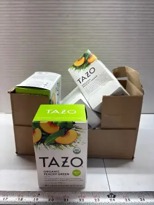 (6) 20pk tazo peachy green tea exp:04/27