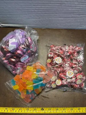 dove heart candies/ hershey kisses/ gummy bears