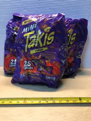 Three bags mini Takis 25 each bag exp:02/27/2026