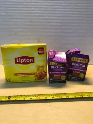 (Opened) Lipton black tea 100 tea bags exp:05/2028, 4 boxes blackcurrant breeze tea bags 20 each box exp:03/09/2028