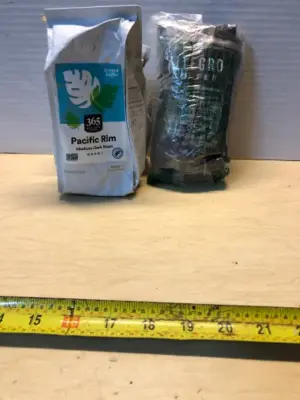 2 bags 365 Pacific Rim ground coffee exp:02/07/2026, Allegro ground coffee (opened) exp:06/28/2026