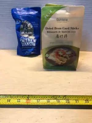 1LB Celtic Sea Salt exp:08/2034, 2 bags dried bean curd sticks exp: 03/05/2026