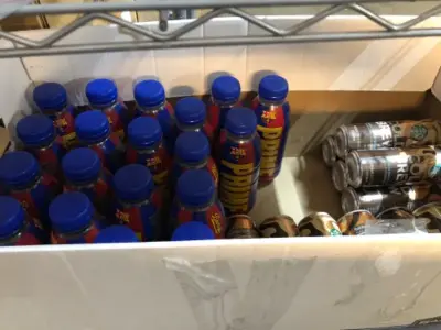 19 bottles of prime exp:04/2026, 11 cans Starbucks cold brew exp:01/26/2026