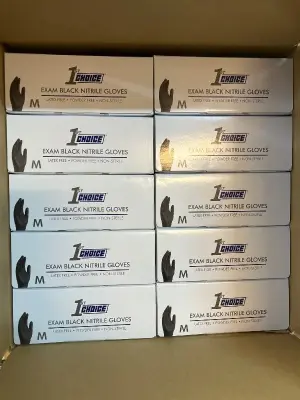 10 boxes of 100 exam black nitrile gloves, latex free