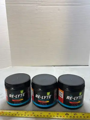 three jars of 60 servings of hydration drink mix, strawberry lemonade flavor