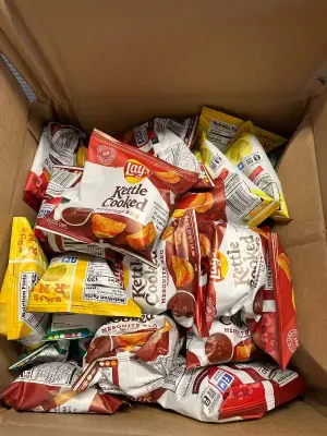 big box of variety kettle cooked chips (mostly out of date)