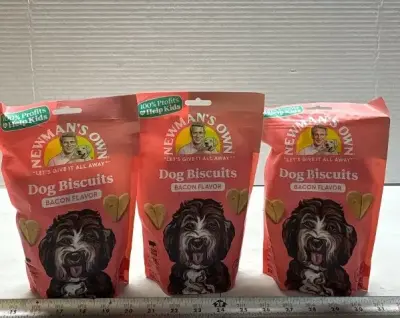 (3) Newmans own dog biscuits bacon flavor exp:01/27