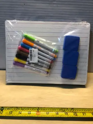 12 white boards with lines 8 dry erase markers 3 erasers