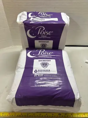 two 24 packs of poise overnight pads, extra coverage