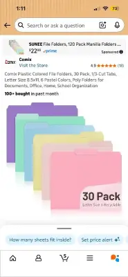 30pack Comix Plastic Colored File Folders
