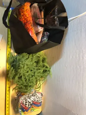 Bag of flowers and ribbons