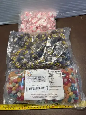 36 flavors assorted jelly beans , dads root beer flavored candies, peppermints