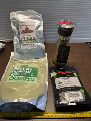 3ct guascas dehydrated herbs, organic celery powder 16oz, star anise 3oz, (mostly in date)