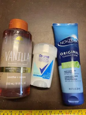 face wash , deodorant, tree hut body gel