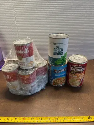 5ct cream of chicken, cut green beans , creamy chicken dumplings, chicken noodle soup (mostly in date)