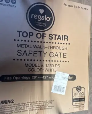 top of stair metal walk-through safety gate fits openings 28 to 42 inches wide for ages 6 to 24 months