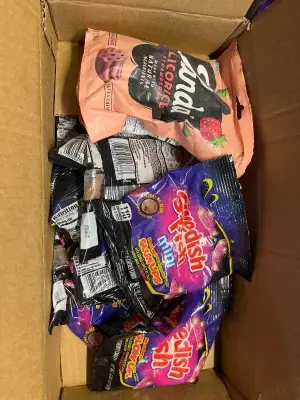 box of variety candies (mostly in date