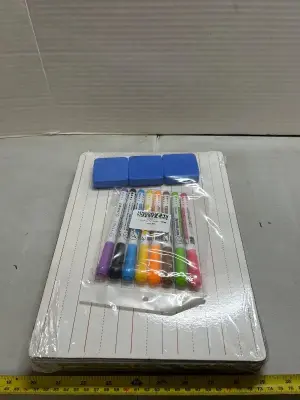 12 lined whiteboards with three erasers and eight markers