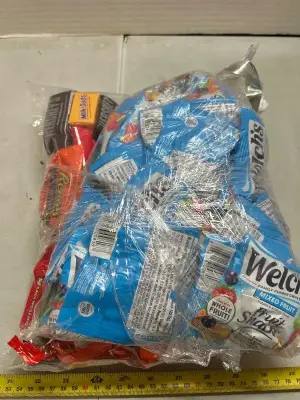 bag of Welches, fruit snacks, and assorted candy