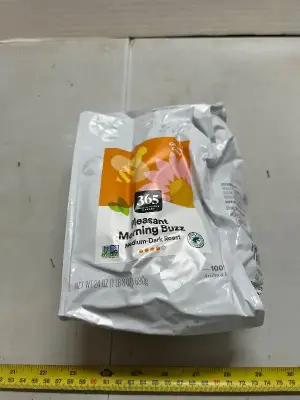 24 ounces of 365 Whole Foods Market Pleasant morning buzz medium dark roast ground coffee