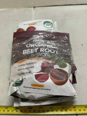 three 8 oz bags of organic beetroot powder