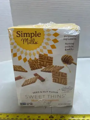 three boxes of simple mills, seeded, nut flour, sweet, thin, honey, cinnamon flavor