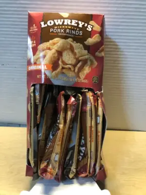 18 bags lowreys microwave pork rinds (opened) exp:08/14/2027