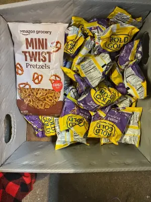 box of variety pretzels (mostly in date)